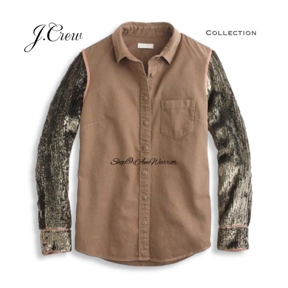 J.Crew Collection sable brown buttondown w/ silk sequin sleeves *shop@iamwarrior - Picture 5 of 15